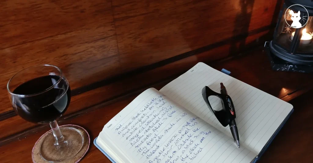 An open notebook, a glass of wine, and candlelight—a quiet homage to sincerity, emotion, and the Romantic spirit.